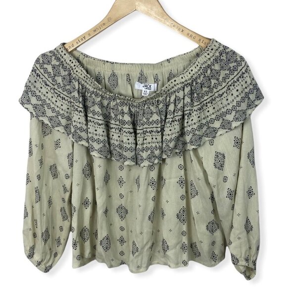 Jack BB Dakota Bernadine Off The Shoulder Top Beige Size XS Bohemian Boho Print - Picture 10 of 12